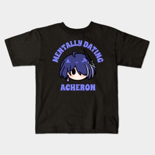 Mentally dating Honkai star rail acheron chibi typography | Morcaworks Kids T-Shirt